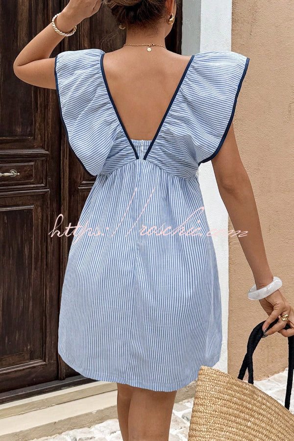 Striped Sleeveless V-Neck Mini Dress – Loose Fit Vacation