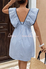 Striped Sleeveless V-Neck Mini Dress – Loose Fit Vacation