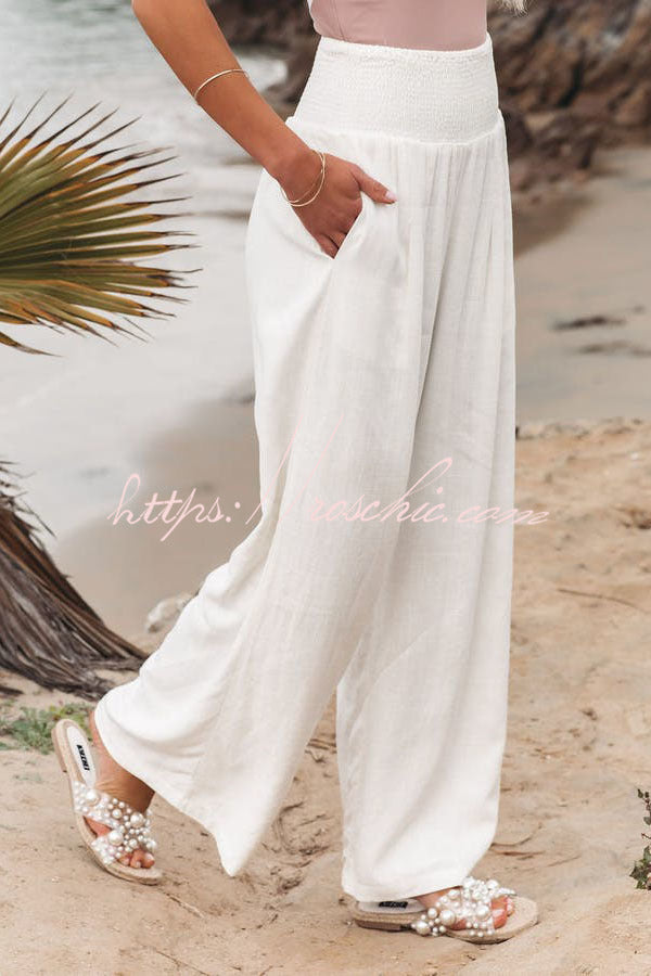 Smocked Pocketed Pants – Loose Fit Slub Cotton Vacation Style