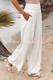 Smocked Pocketed Pants – Loose Fit Slub Cotton Vacation Style