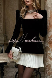 Velvet Square Neck Mini Dress with Pearl Back Detail