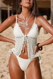 Lace Backless Two-Piece Bikini Set – V-Neck Swimsuit