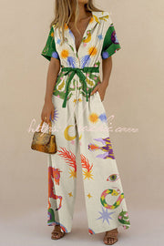 Linen Blend Wide Leg Jumpsuit with Pockets & Shirt Collar