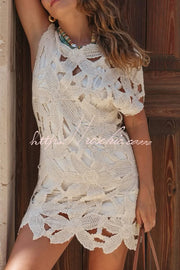 Crochet Hollow-Out Beach Cover-Up Mini Dress