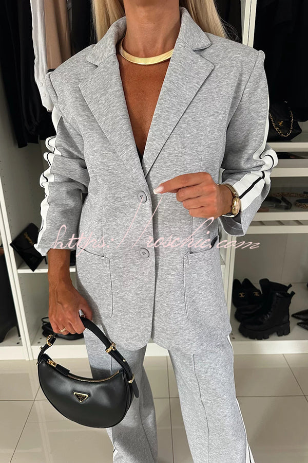 Patchwork Lapel Blazer & Wide-Leg Pants Set — Casual Office