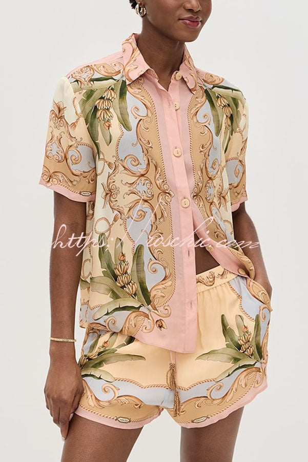 Ensemble chemise et short boutonnés imprimés à manches courtes