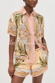 Ensemble chemise et short boutonnés imprimés à manches courtes