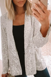 Long Sleeve Sequin Blazer with Lapel Collar