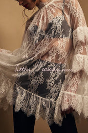 Lace Long-Sleeve See-Through Mini Dress – Loose Fit