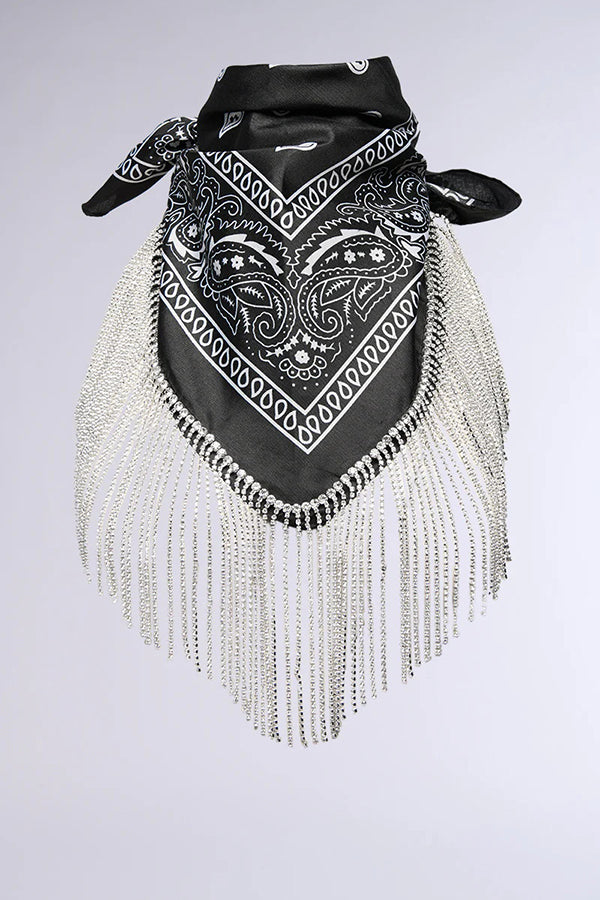 Écharpe carrée rétro à pompons en diamant – Accessoire en polyester