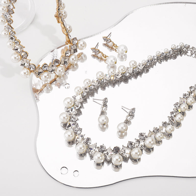 Pearl & Crystal Baroque Necklace and Earrings Jewelry Set