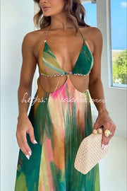 Printed Cutout Back Tie-Up Slit Maxi Dress – Vacation