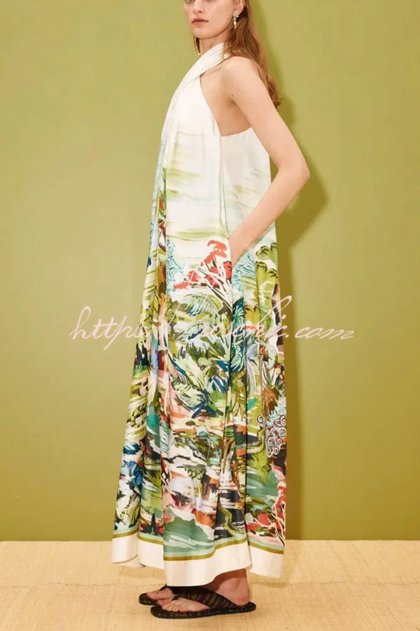 Tropical Halter Neck Backless Maxi Dress – Vacation Wear