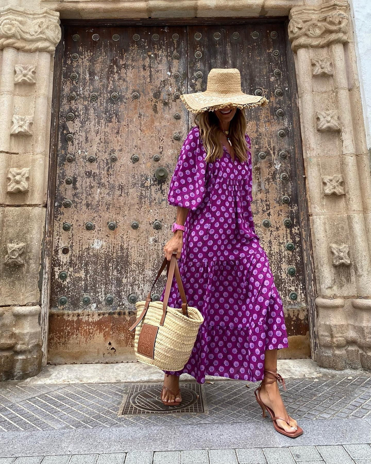 Puff Sleeve Tiered Midi Dress for Vacation Wear