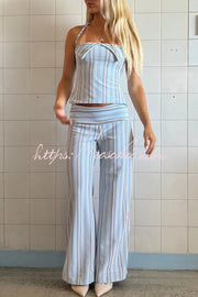 Striped Halter Two-Piece Set with Wide-Leg Pants