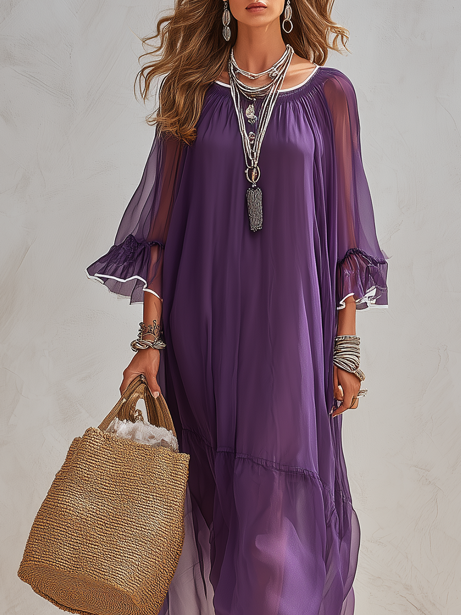 Purple Chiffon Maxi Dress – Boho Flowy A-Line, Beach Wedding