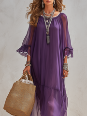 Purple Chiffon Maxi Dress – Boho Flowy A-Line, Beach Wedding