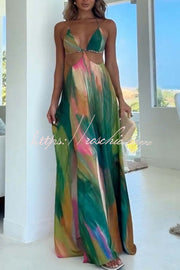 Printed Cutout Back Tie-Up Slit Maxi Dress – Vacation