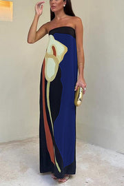 Abstract Floral Off Shoulder Maxi Dress – Vacation Loose Fit