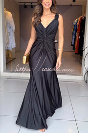 Satin Knot-Strap Sleeveless Maxi Dress with Side Slit