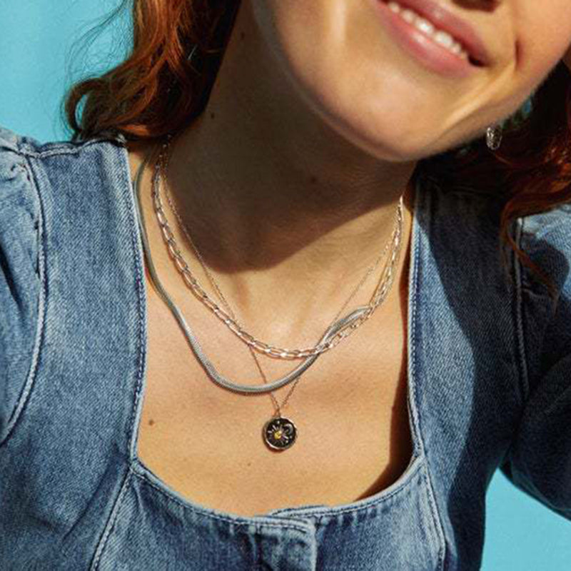Vintage Sun Moon Zircon Necklace in Gold and Silver