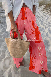 Marine Print Elastic Waist Loose Pants with Pockets