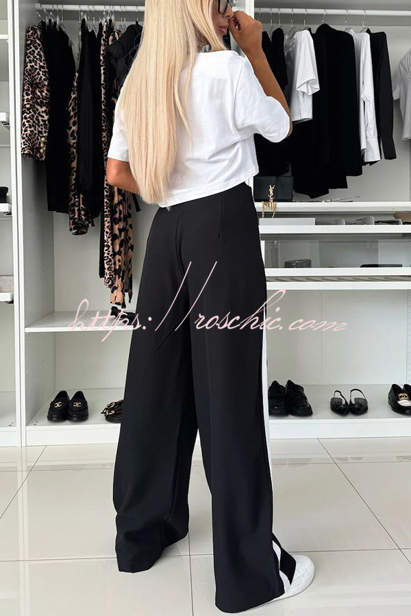 Cropped Short Sleeve Stretch T-Shirt with Shoulder Pads