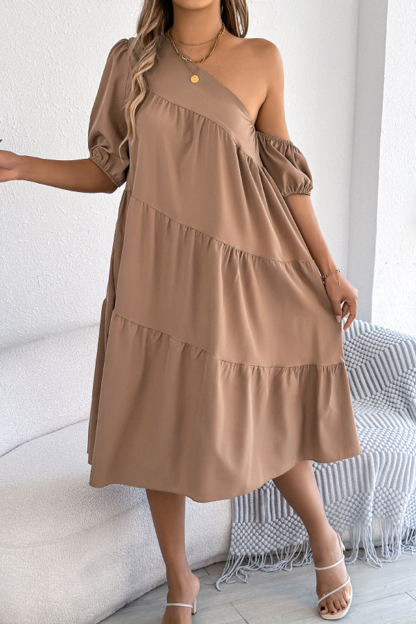 Robe midi ample pour femme – Col bateau, manches courtes, décontractée
