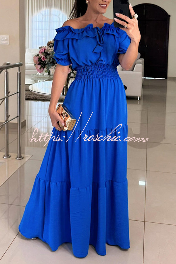 One Shoulder Smocked Waist Maxi Dress – Vacation Style