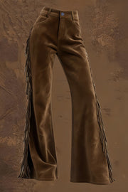 High-Waisted Suede Fringe Flared Pants