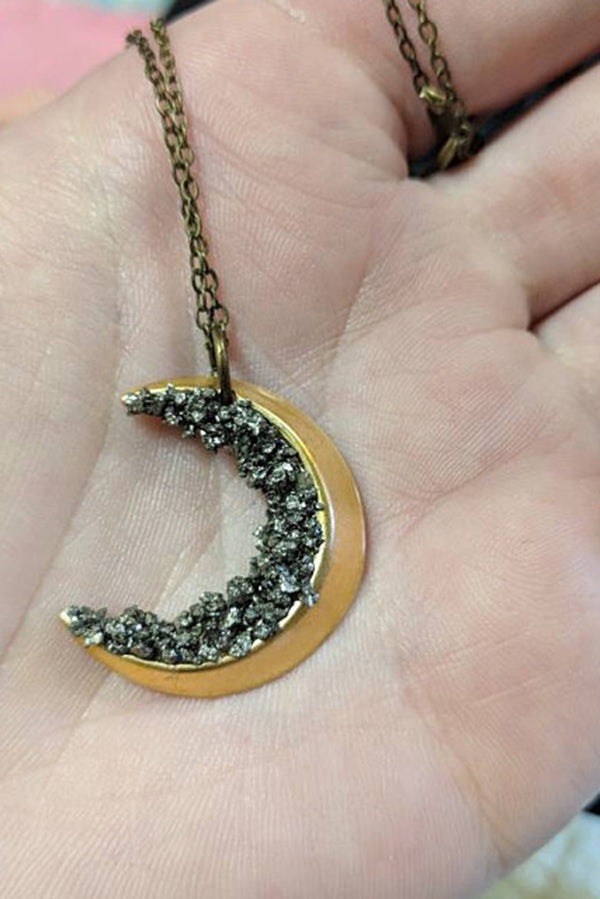Vintage Moon Pendant Necklace in Gold-Tone Alloy
