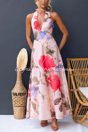 Robe longue dos nu à imprimé floral et col licou