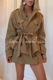 Mid Rise Elastic Waist Mini Skort with Contrast Buttons