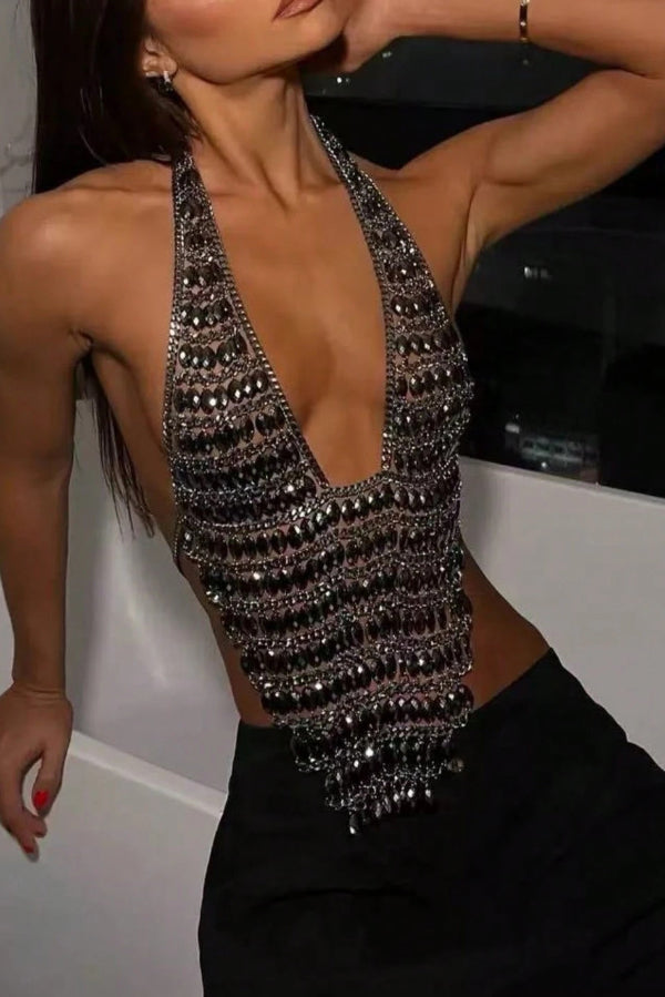 Sparkling Gemstone Body Chain Necklace – Party Halter Style