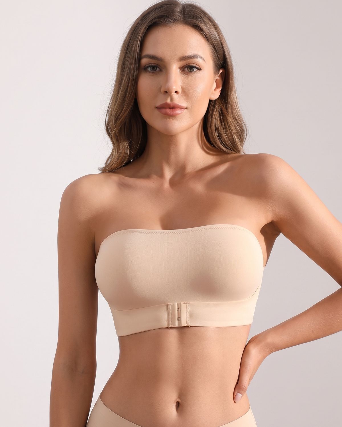 Seamless Front-Closure Strapless Bandeau Bra