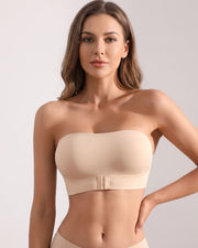 Seamless Front-Closure Strapless Bandeau Bra