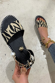 Pearl Buckle Roman Sandals with Flat Bottom – Vacation Style