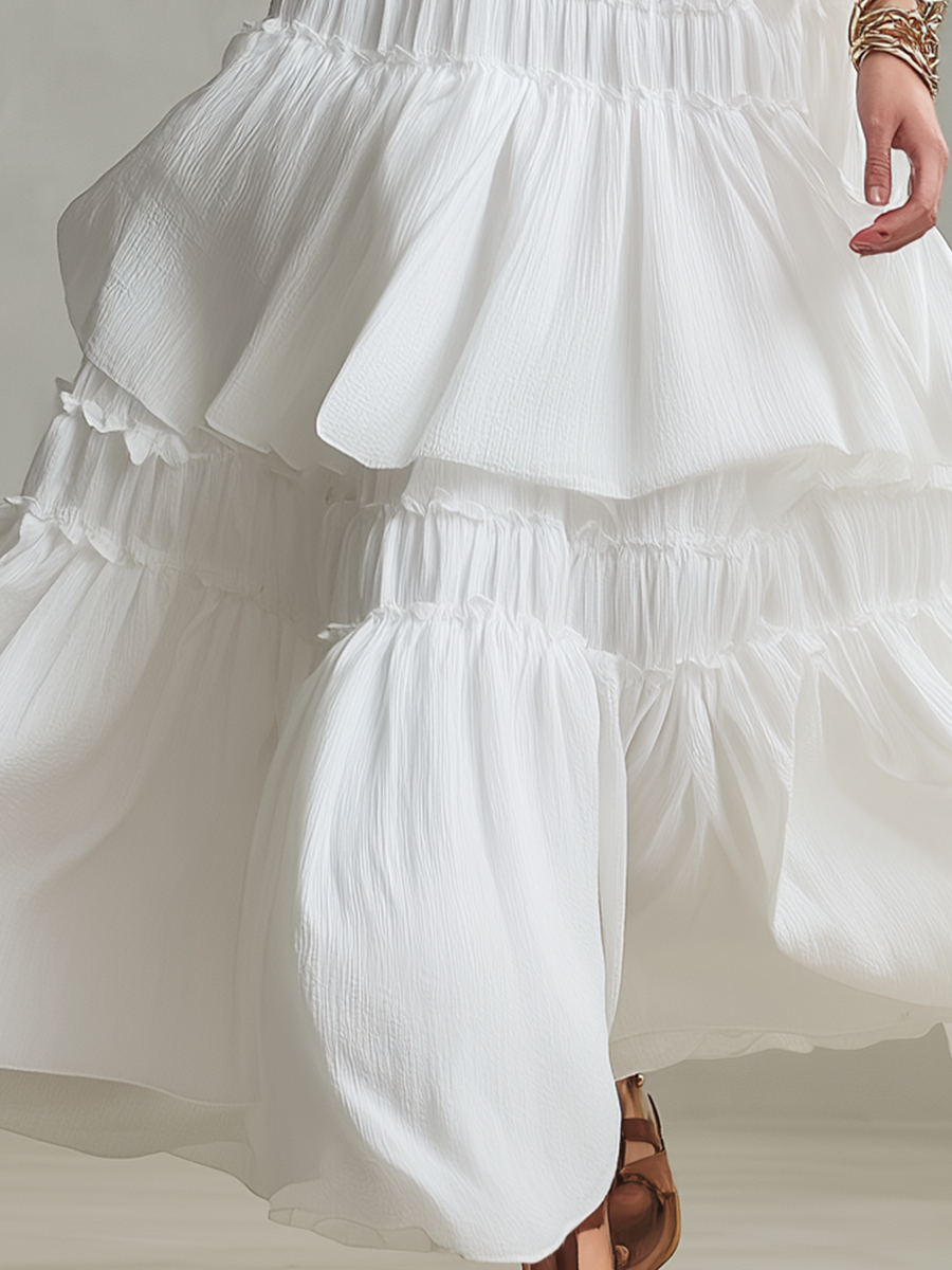 Tiered Bohemian Maxi Dress with High Neck | Flowy Style