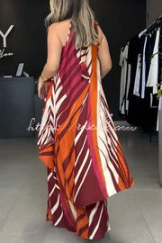 Printed High Low Halter Top & Wide Leg Pants Set