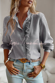 Chemise boutonnée à manches longues pour femmes, haut ample et décontracté