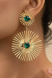 Emerald Rhinestone Line Earrings in Gold-Plated Metal