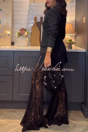 Lace Fishtail Hem Stretch Pants – High Rise Party Wear
