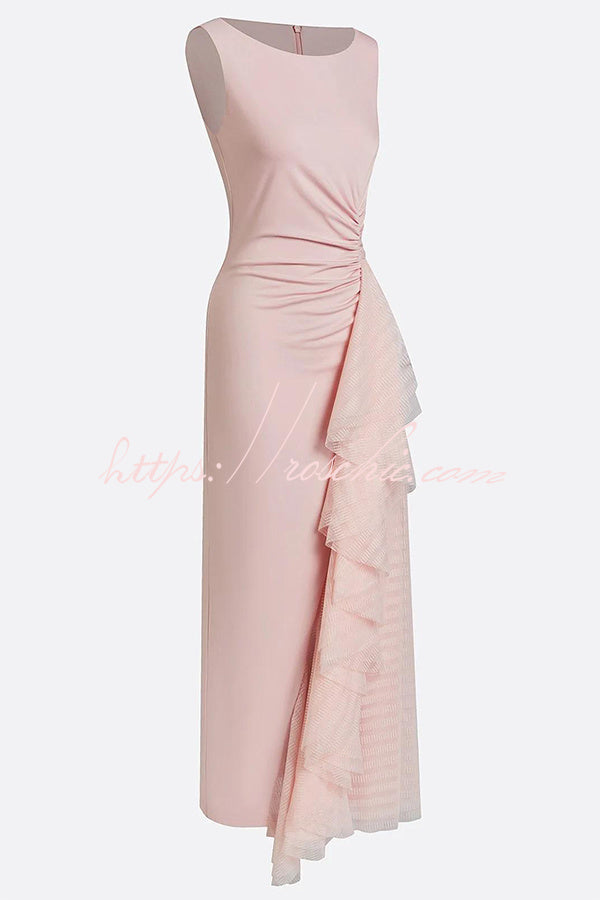 Asymmetric Pleated Strapless Maxi Dress – Loose Fit