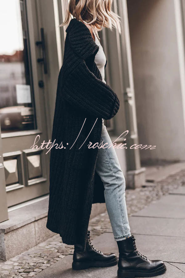 Chunky Knit Oversized Midi Cardigan with Pockets