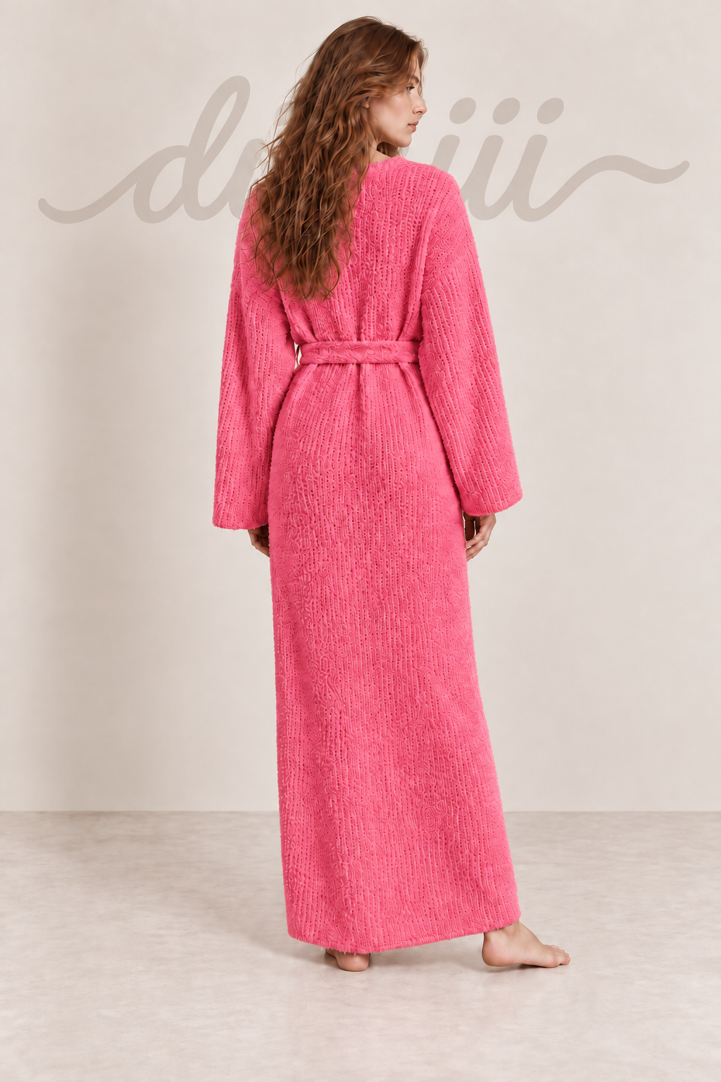 Textured Knit Full-Length Robe with Tie Belt