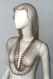 Fishnet Rhinestone Hooded Vest Top