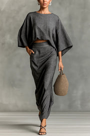 Linen Blend Batwing Sleeve Top & Maxi Skirt Set