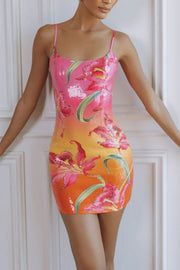 Sequin Printed Spaghetti Strap Slim-Fit Mini Dress