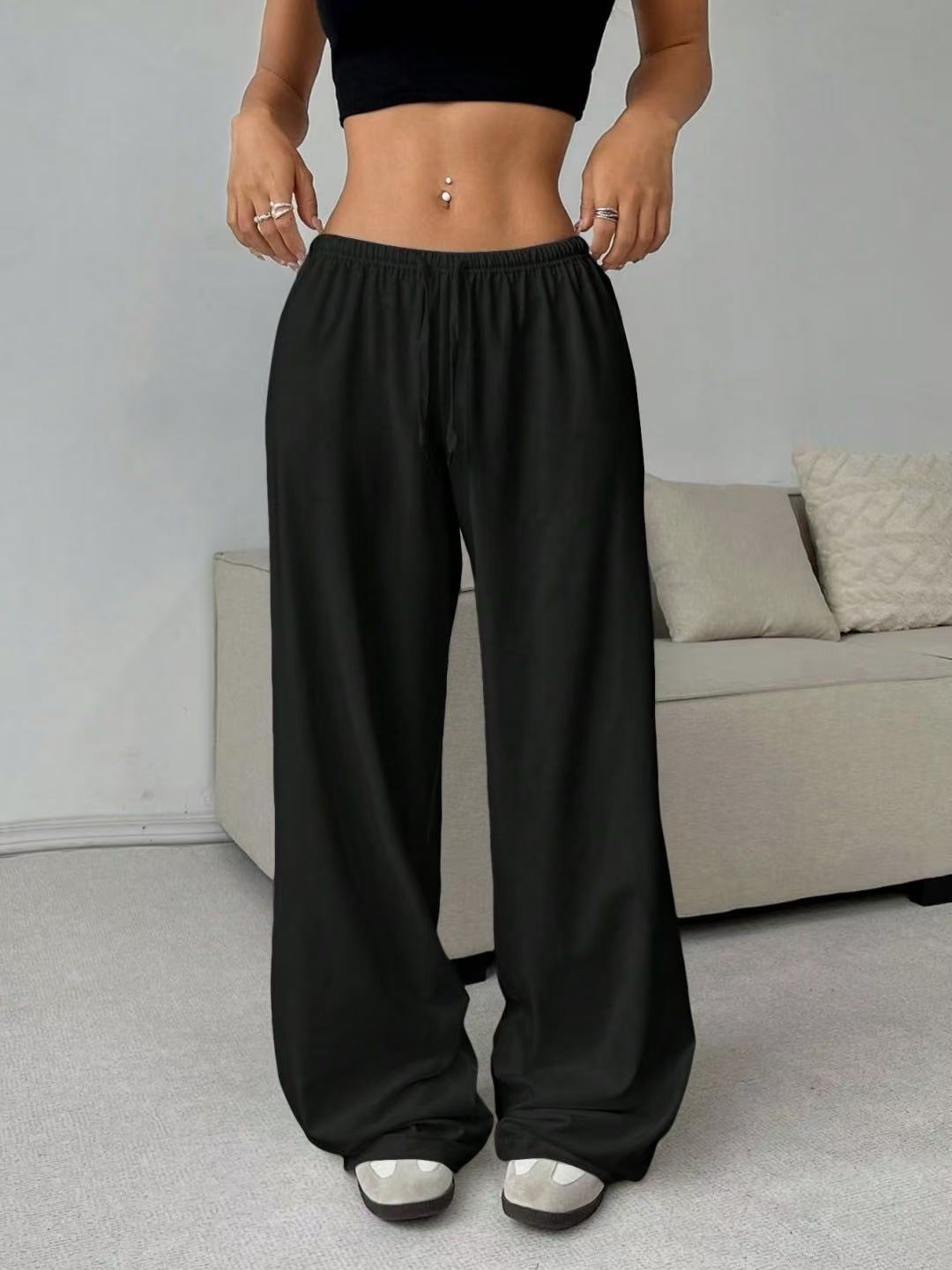 Women's Wide Leg Lounge Sweatpants, 1/2/3 Pack Solid Color Oversized Loose Casual Sports Trousers, Black & Gray