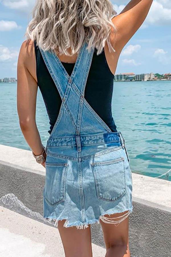 Adjustable Buckle Denim Overall Dress, Sleeveless